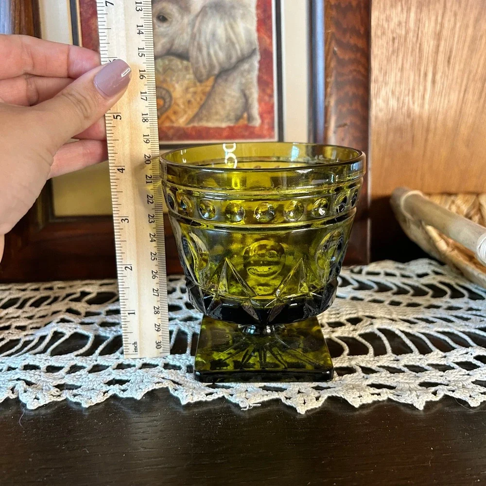 Vintage Olive Green Indiana Glass Footed Vase Pedestal‎ Flower Decor Display
